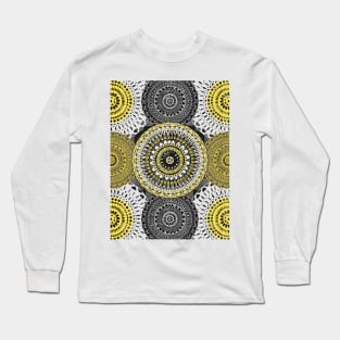 Circle Mandala Grey and Yellow Long Sleeve T-Shirt